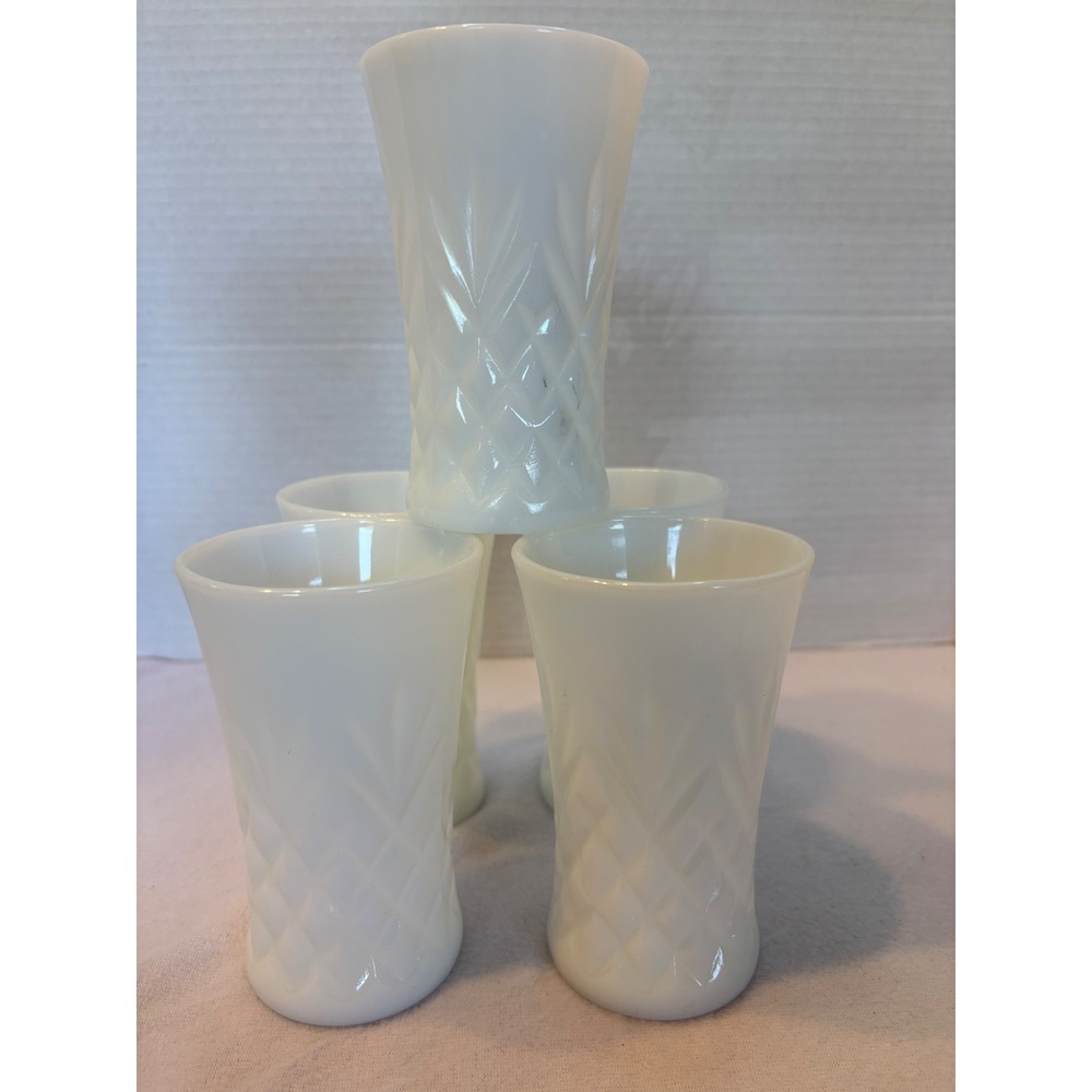 Milk Glass Tumbler Diamond Quilted Pattern White Glass Juice Water Cup Vintage
